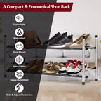 Range-chaussures à 2 niveaux argenté avec barres noires rugueuses