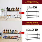 Range-chaussures à 2 niveaux argenté avec barres noires rugueuses
