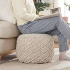 Pouf tressé en macramé de coton – 47 x 38 cm