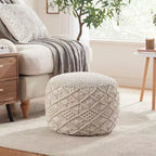 Pouf tressé en macramé de coton – 47 x 38 cm