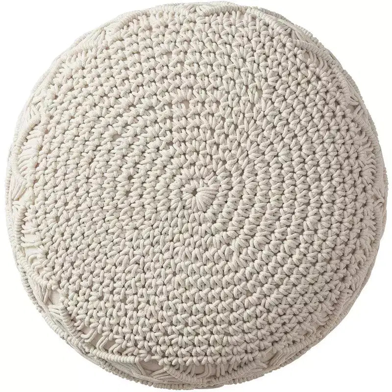 Ornavo Home Cotton Macrame Braid Pouf Ottoman - 18.5 x 15
