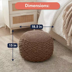 Pouf tressé en macramé de coton – 47 x 38 cm