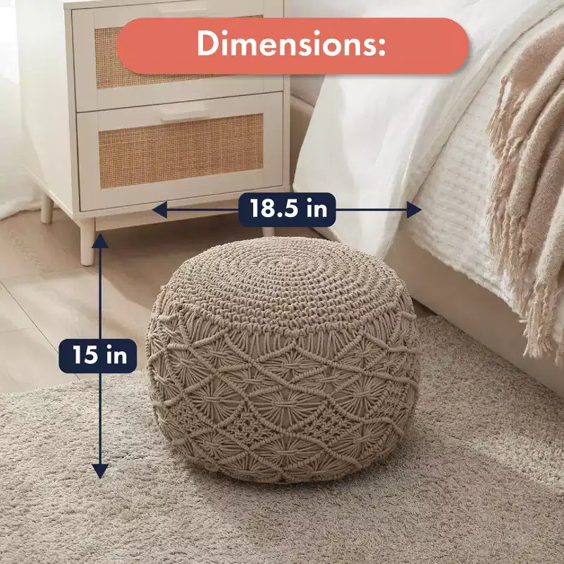Ornavo Home Cotton Macrame Braid Pouf Ottoman - 18.5 x 15