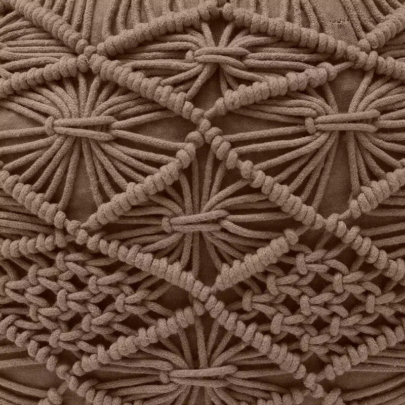 Ornavo Home Cotton Macrame Braid Pouf Ottoman - 18.5 x 15