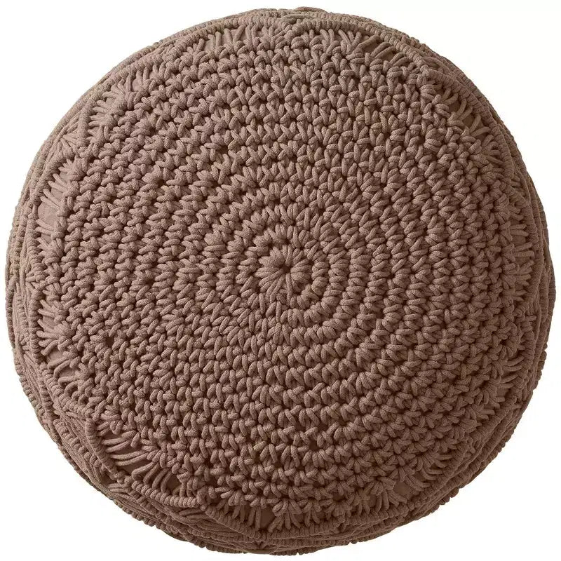 Ornavo Home Cotton Macrame Braid Pouf Ottoman - 18.5 x 15