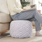 Pouf tressé en macramé de coton – 47 x 38 cm