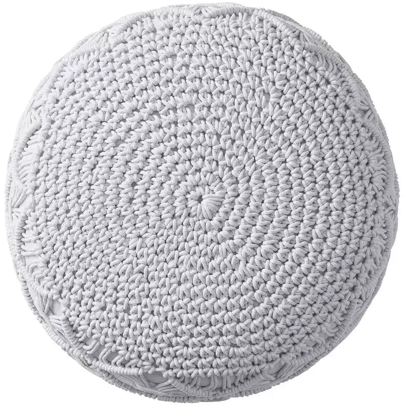 Ornavo Home Cotton Macrame Braid Pouf Ottoman - 18.5 x 15