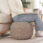 Pouf tressé en macramé de coton – 47 x 38 cm