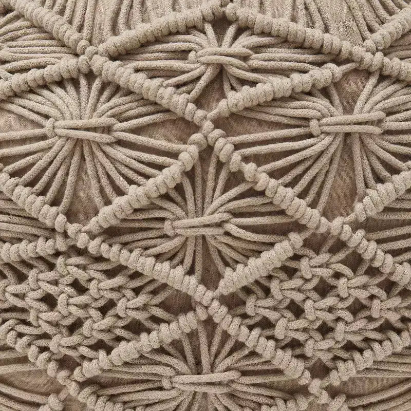 Ornavo Home Cotton Macrame Braid Pouf Ottoman - 18.5 x 15