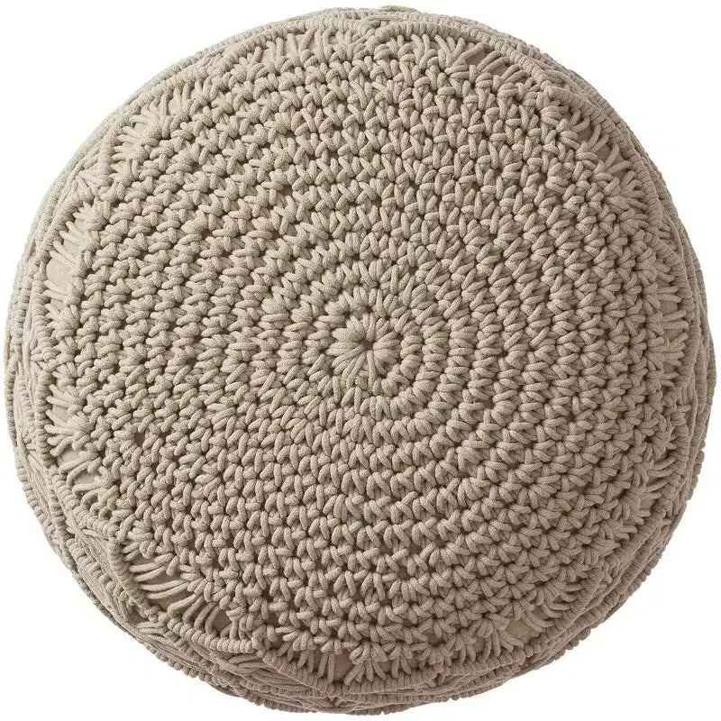 Ornavo Home Cotton Macrame Braid Pouf Ottoman - 18.5 x 15