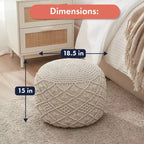 Pouf tressé en macramé de coton – 47 x 38 cm