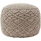 Ornavo Home Cotton Macrame Braid Pouf Ottoman - 18.5 x 15
