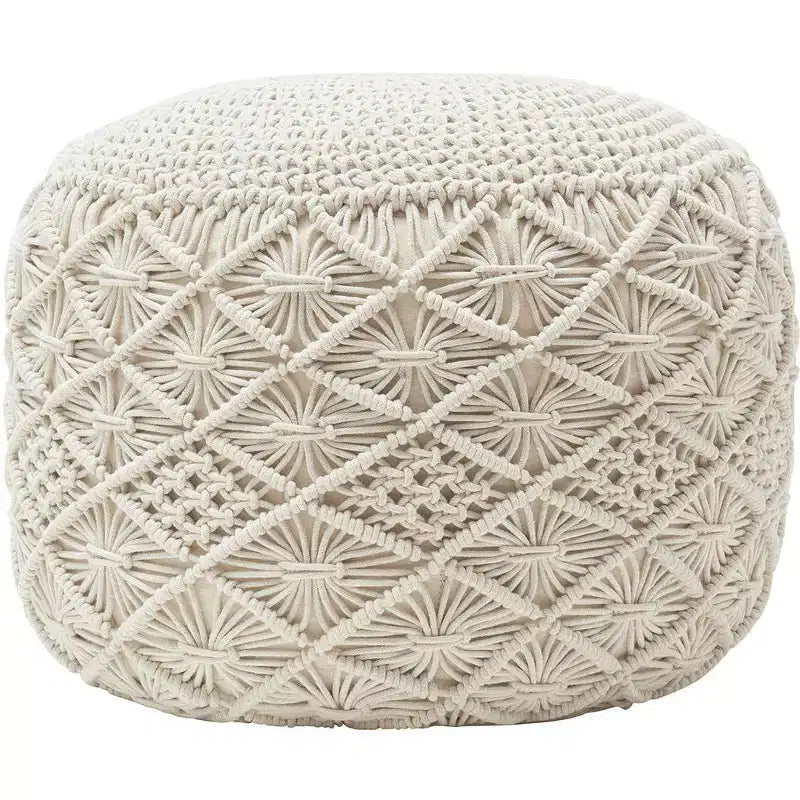 Ornavo Home Cotton Macrame Braid Pouf Ottoman - 18.5 x 15