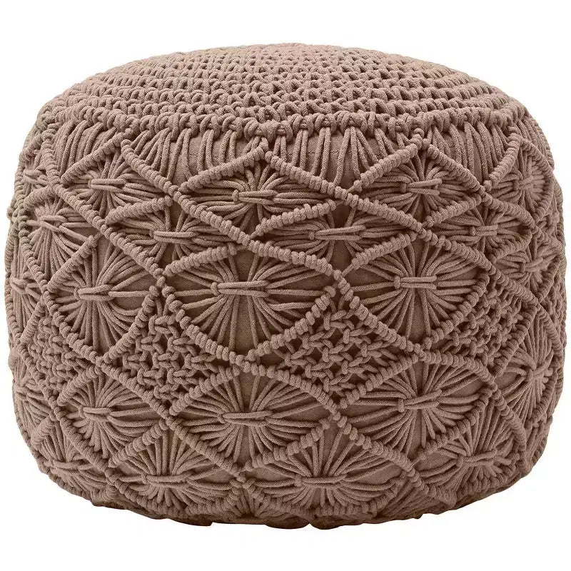 Ornavo Home Cotton Macrame Braid Pouf Ottoman - 18.5 x 15