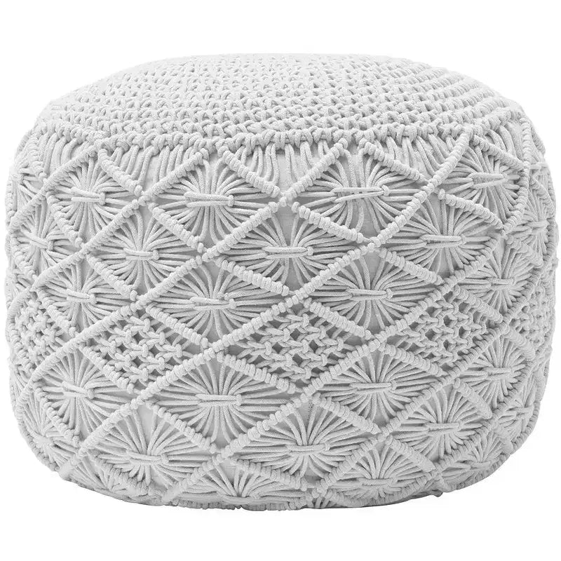 Ornavo Home Cotton Macrame Braid Pouf Ottoman - 18.5 x 15