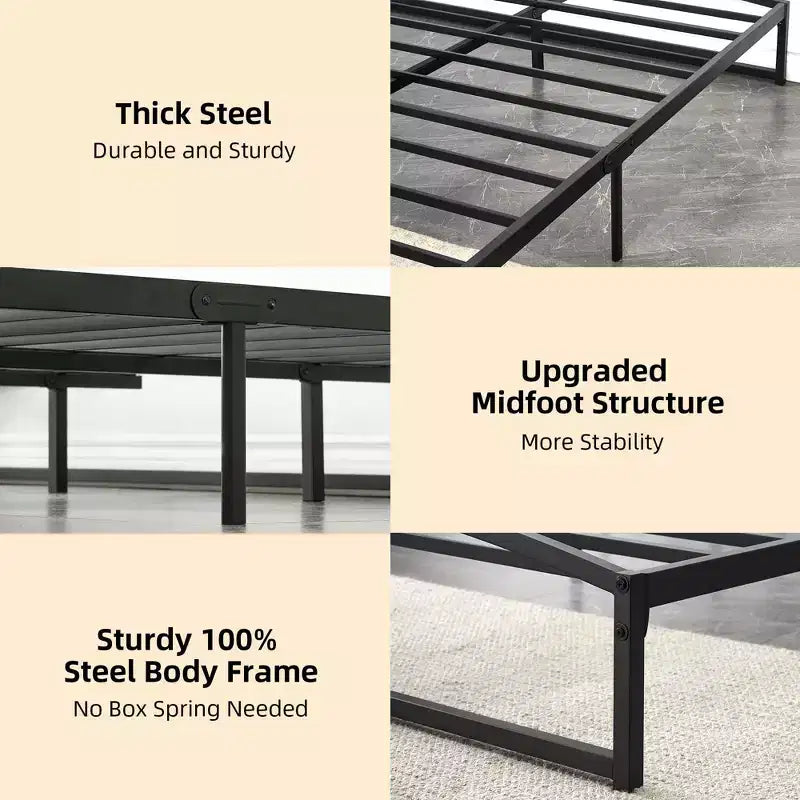 Garvee Metal Bed Frame, Low Profile Platform w/Steel Slats, No Box Spring Needed, Easy Assembly