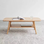 Table basse 100 % bois massif au caractère naturel, montage facile et étagère de rangement – Bureau multifonctionnel