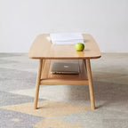 Table basse 100 % bois massif au caractère naturel, montage facile et étagère de rangement – Bureau multifonctionnel