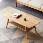 Table basse 100 % bois massif au caractère naturel, montage facile et étagère de rangement – Bureau multifonctionnel