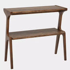 Lantine 2-Tier End Table, Slim Sofa Side Table with Storage Shelf, Rustic Brown