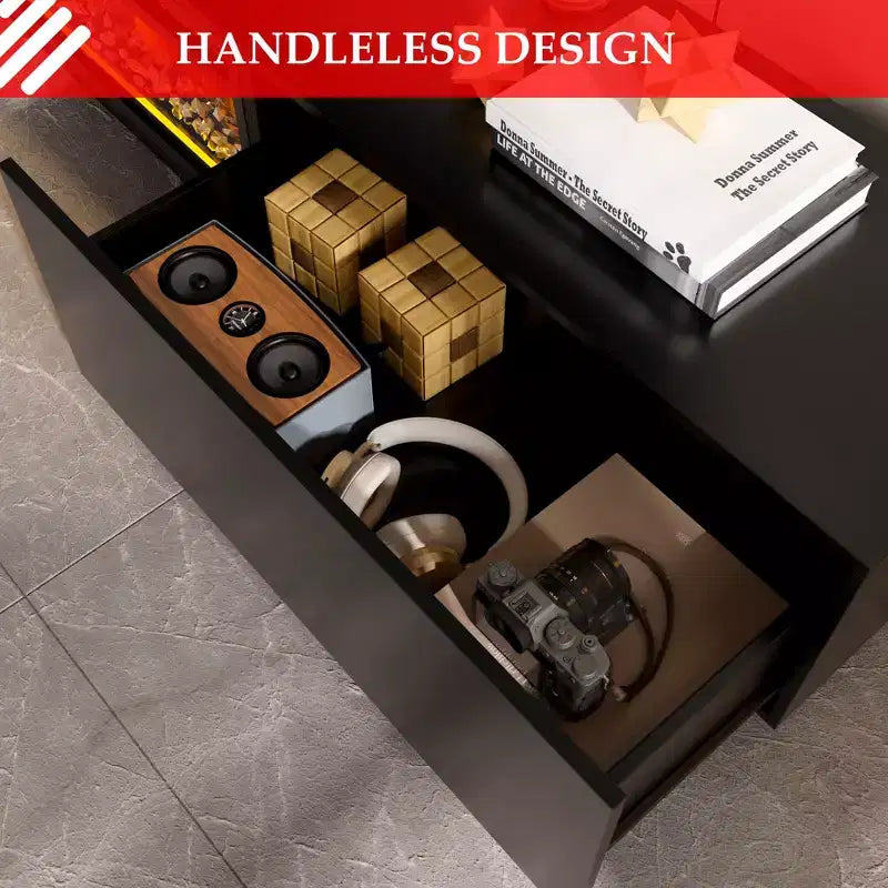 Modern Minimalist TV Stand Entertainment Center Media Console with Drawers and Open Shelving