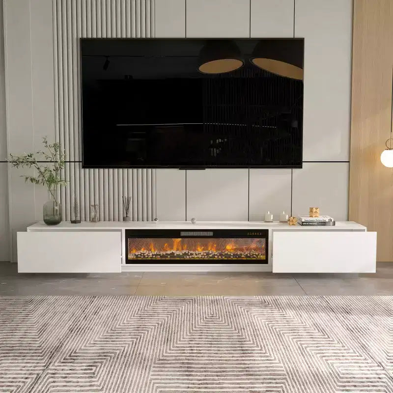 Famapy Modern Minimalist TV Stand Entertainment Center Media Console with Drawers and Open Shelving