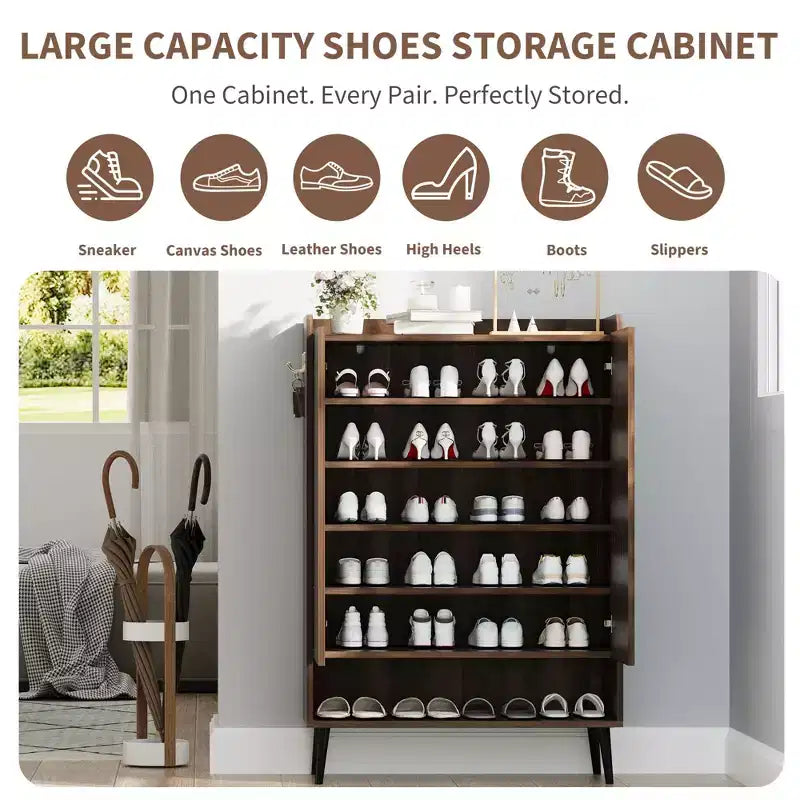 Large Shoe Cabinet with 2 Doors, 6-Tier Entryway Shoe Storage Cabinet with Adjustable Shelves, Freestanding Shoes Rack Organizer