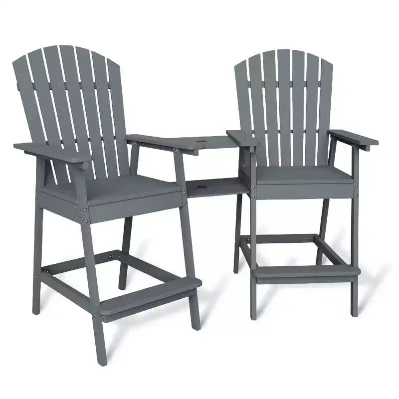 2Pcs Patio Tall Adirondack Chairs Bar Chairs, Outdoor Adirondack Barstools with Connecting Tray, Bar Stool Chair with High Back