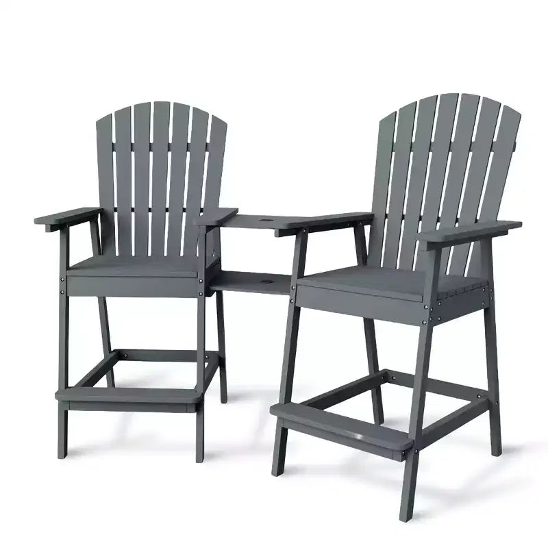 2Pcs Patio Tall Adirondack Chairs Bar Chairs, Outdoor Adirondack Barstools with Connecting Tray, Bar Stool Chair with High Back