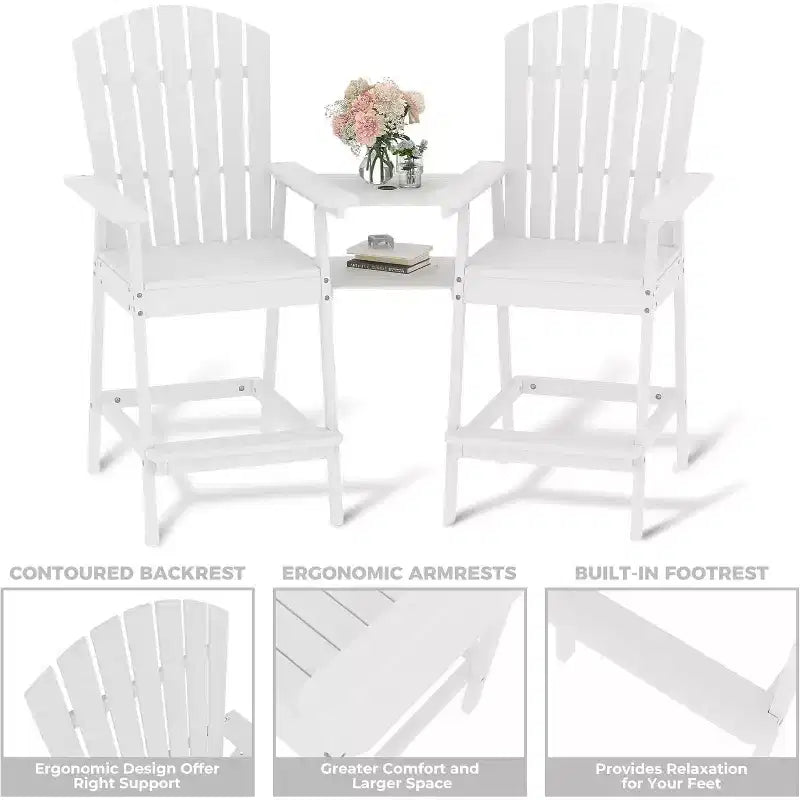 2Pcs Patio Tall Adirondack Chairs Bar Chairs, Outdoor Adirondack Barstools with Connecting Tray, Bar Stool Chair with High Back