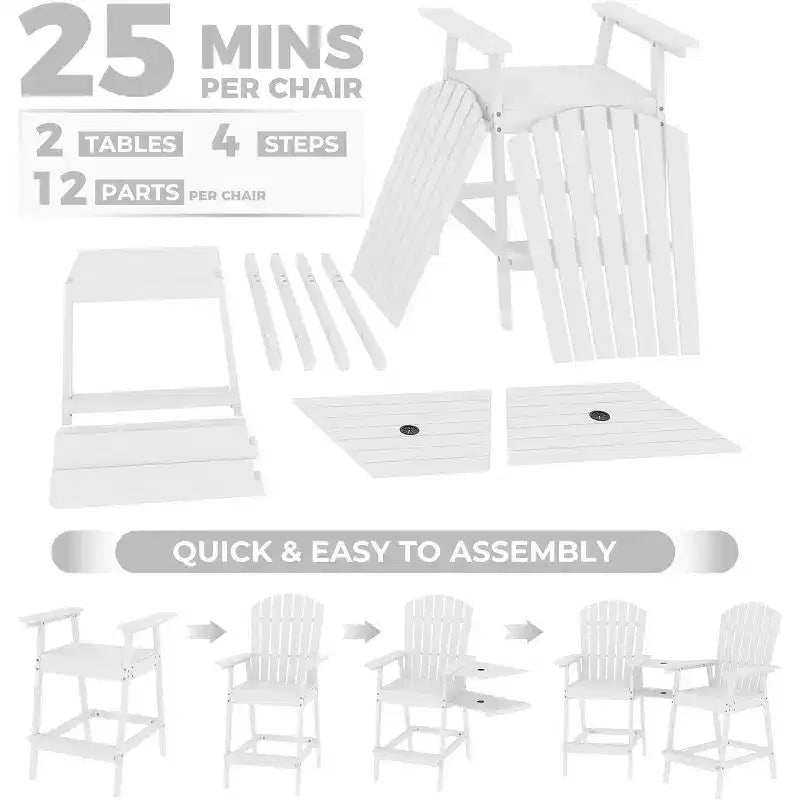 2Pcs Patio Tall Adirondack Chairs Bar Chairs, Outdoor Adirondack Barstools with Connecting Tray, Bar Stool Chair with High Back