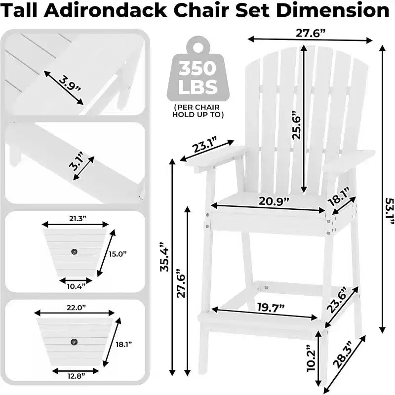 2Pcs Patio Tall Adirondack Chairs Bar Chairs, Outdoor Adirondack Barstools with Connecting Tray, Bar Stool Chair with High Back