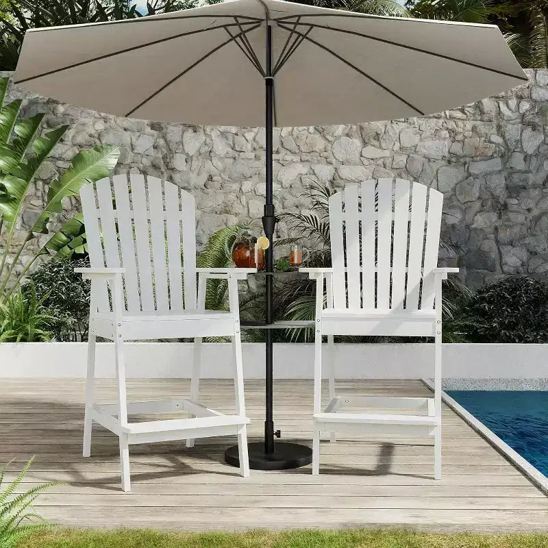 2Pcs Patio Tall Adirondack Chairs Bar Chairs, Outdoor Adirondack Barstools with Connecting Tray, Bar Stool Chair with High Back
