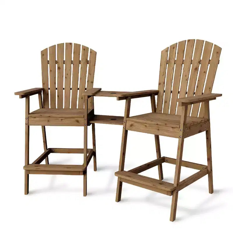 2Pcs Patio Tall Adirondack Chairs Bar Chairs, Outdoor Adirondack Barstools with Connecting Tray, Bar Stool Chair with High Back