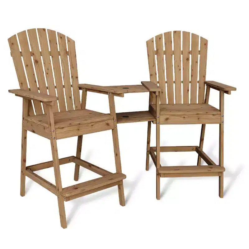 2Pcs Patio Tall Adirondack Chairs Bar Chairs, Outdoor Adirondack Barstools with Connecting Tray, Bar Stool Chair with High Back