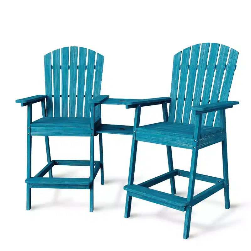 2Pcs Patio Tall Adirondack Chairs Bar Chairs, Outdoor Adirondack Barstools with Connecting Tray, Bar Stool Chair with High Back