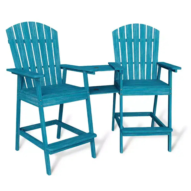 2Pcs Patio Tall Adirondack Chairs Bar Chairs, Outdoor Adirondack Barstools with Connecting Tray, Bar Stool Chair with High Back