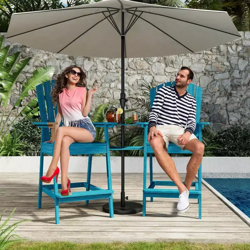 2Pcs Patio Tall Adirondack Chairs Bar Chairs, Outdoor Adirondack Barstools with Connecting Tray, Bar Stool Chair with High Back