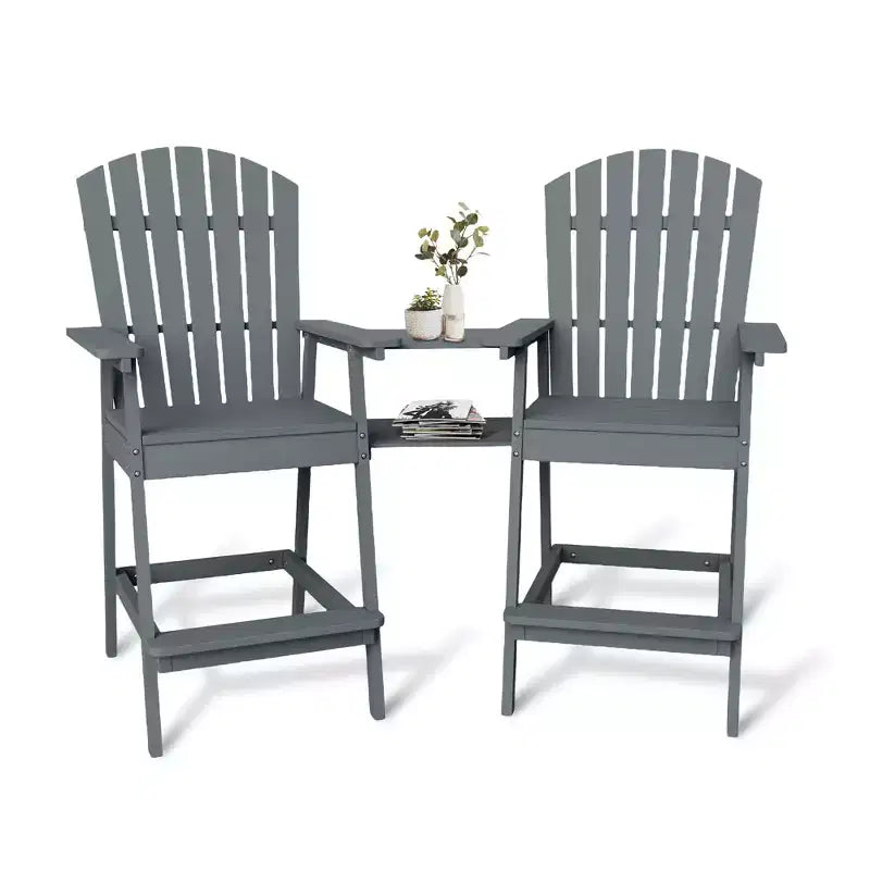 2Pcs Patio Tall Adirondack Chairs Bar Chairs, Outdoor Adirondack Barstools with Connecting Tray, Bar Stool Chair with High Back