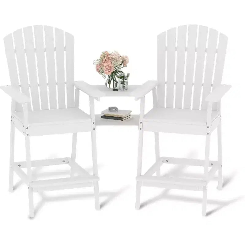 2Pcs Patio Tall Adirondack Chairs Bar Chairs, Outdoor Adirondack Barstools with Connecting Tray, Bar Stool Chair with High Back