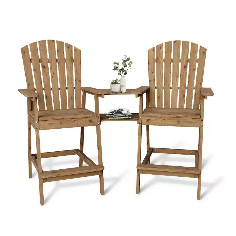 2Pcs Patio Tall Adirondack Chairs Bar Chairs, Outdoor Adirondack Barstools with Connecting Tray, Bar Stool Chair with High Back
