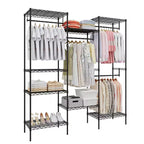 Metal Freestanding Clothing Organizer, Clothing Rack Heavy Duty Clothes Rack with 8 Shelves & 4 Hang Rods, Adjustable Closet Rack
