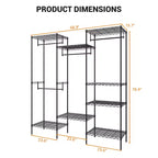 Organisateur de vêtements autoportant en métal, Portant à vêtements robuste avec 8 étagères et 4 tringles de suspension, Armoire réglable