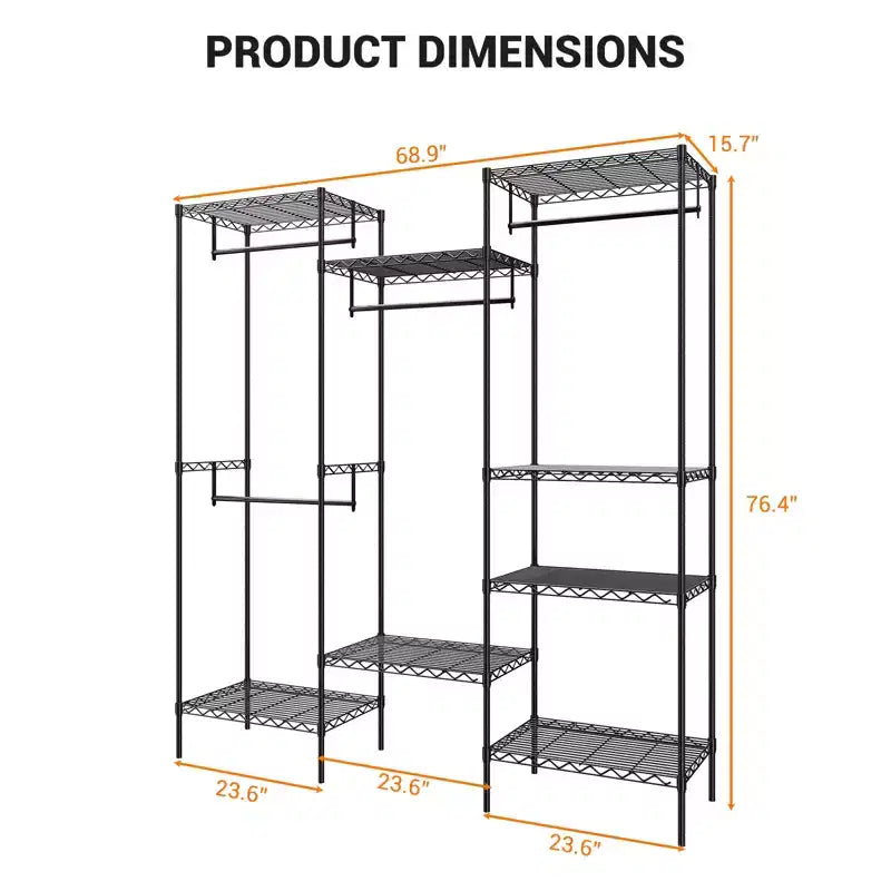 Metal Freestanding Clothing Organizer, Clothing Rack Heavy Duty Clothes Rack with 8 Shelves & 4 Hang Rods, Adjustable Closet Rack