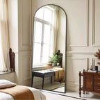 Miroir sur pied arqué pleine longueur 31 po l. x 71 po H, cadre en métal, grand miroir mural ou de sol noir