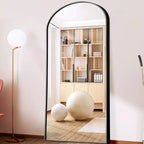 Miroir sur pied arqué pleine longueur 31 po l. x 71 po H, cadre en métal, grand miroir mural ou de sol noir