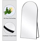 Miroir sur pied arqué pleine longueur 31 po l. x 71 po H, cadre en métal, grand miroir mural ou de sol noir