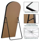 Miroir sur pied arqué pleine longueur 31 po l. x 71 po H, cadre en métal, grand miroir mural ou de sol noir