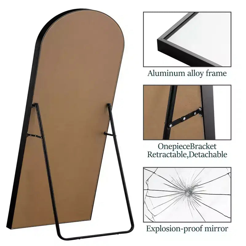 31 in. W x 71 in. H Full Length Arched Free Standing Body Mirror Metal Framed Wall Mirror Large Floor Mirror in Black