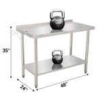 Table de travail NSF en acier inoxydable | Double épaisseur avec bord droit
